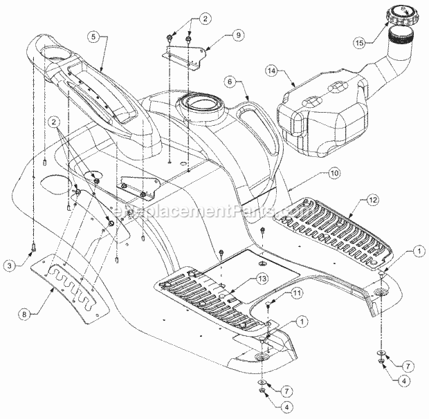 Fender & Fuel Tank Diagram and Parts List for LT1022 13AB11CH710, 13AB11CH712 Cub Cadet Lawn Tractor